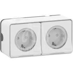 Блок 2х розеток ОП Mureva Styl защ. шторки с заземл. бел. IP55 SchE MUR39035