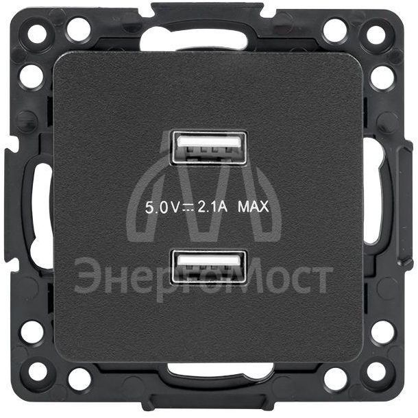 Механизм розетки USB 2-м Стокгольм 2.1А черн. PROxima EKF EZR16-028-10-2USB