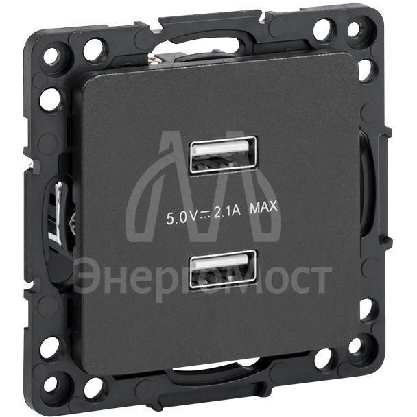 Механизм розетки USB 2-м Стокгольм 2.1А черн. PROxima EKF EZR16-028-10-2USB