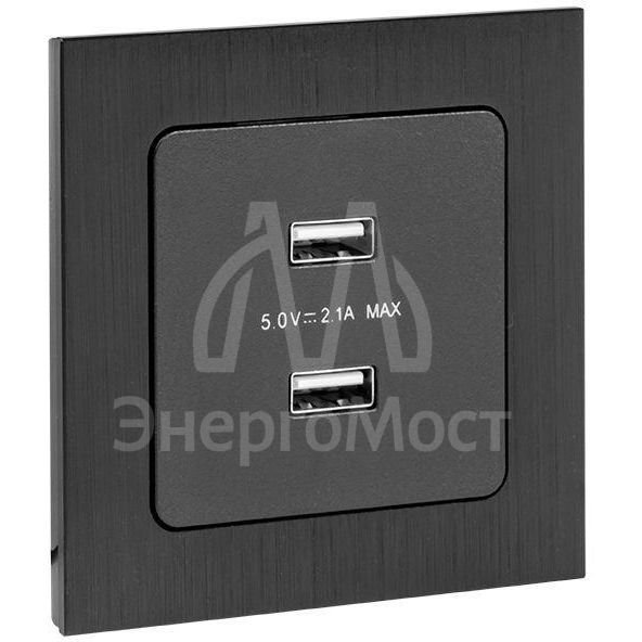 Механизм розетки USB 2-м Стокгольм 2.1А черн. PROxima EKF EZR16-028-10-2USB