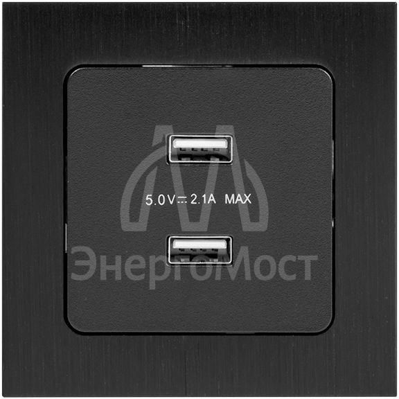 Механизм розетки USB 2-м Стокгольм 2.1А черн. PROxima EKF EZR16-028-10-2USB