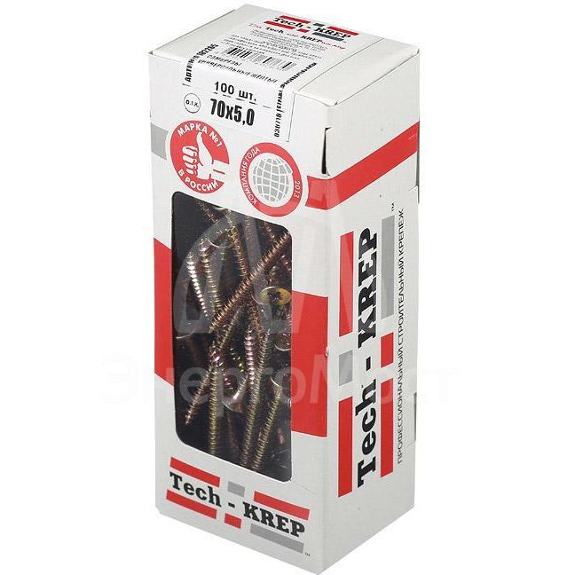 Саморез универсальный 70х5.0мм желт. (уп.100шт) Tech-KREP 102265