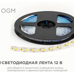 Лента светодиодная 12В 14.4Вт/м 1600 лм/м 3000К smd2835 180д/м IP20 подложка 8мм (уп.5м) OGM LSE-262