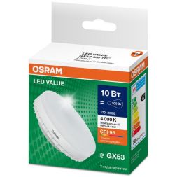 Лампа светодиодная LED G4 Value LVGX53100 10W/940 CRI95 10Вт 4000К 1000лм таблетка матов. GX53 170-250В OSRAM 4058075582095