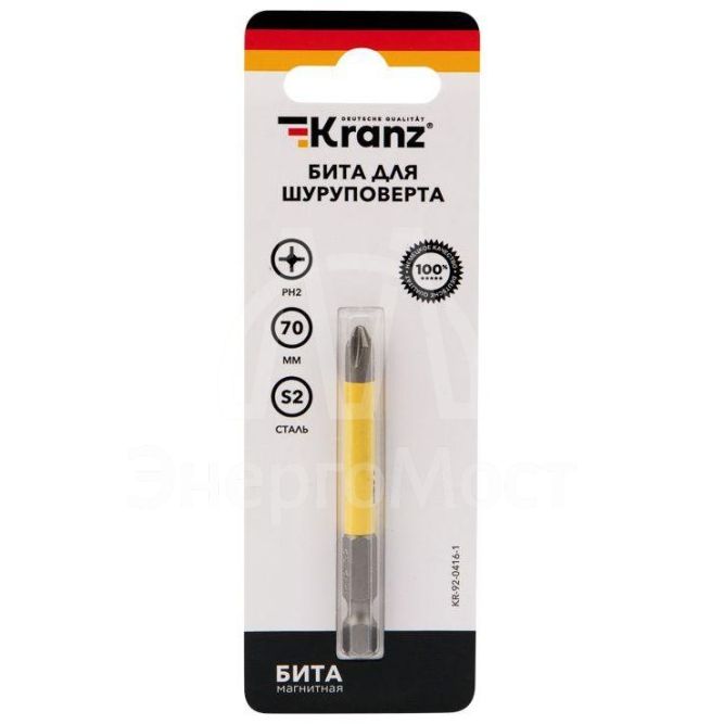 Бита для шуруповерта PH2х70мм (уп.1шт) Kranz KR-92-0416-1