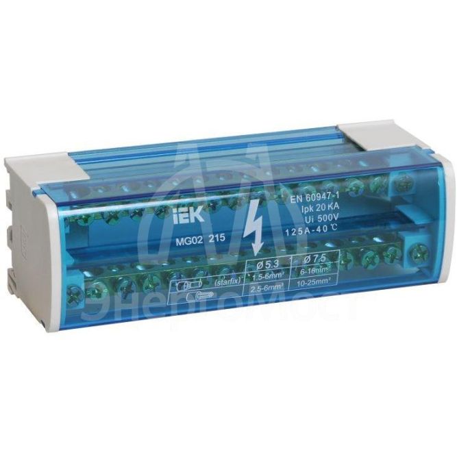 Шина на DIN-рейку в корпусе (кросс-модуль) ШНК 2х15 L+PEN IEK YND10-2-15-125