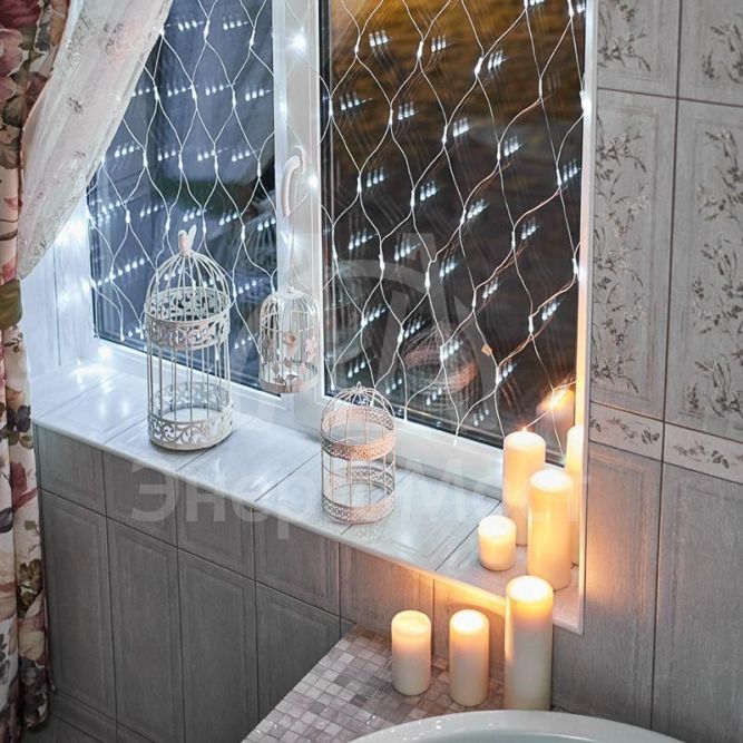Гирлянда &amp;quot;Сеть&amp;quot; с контроллером 1.5х1.5м 150LED бел. прозр. провод 12Вт 230В IP20 NEON-NIGHT 215-125