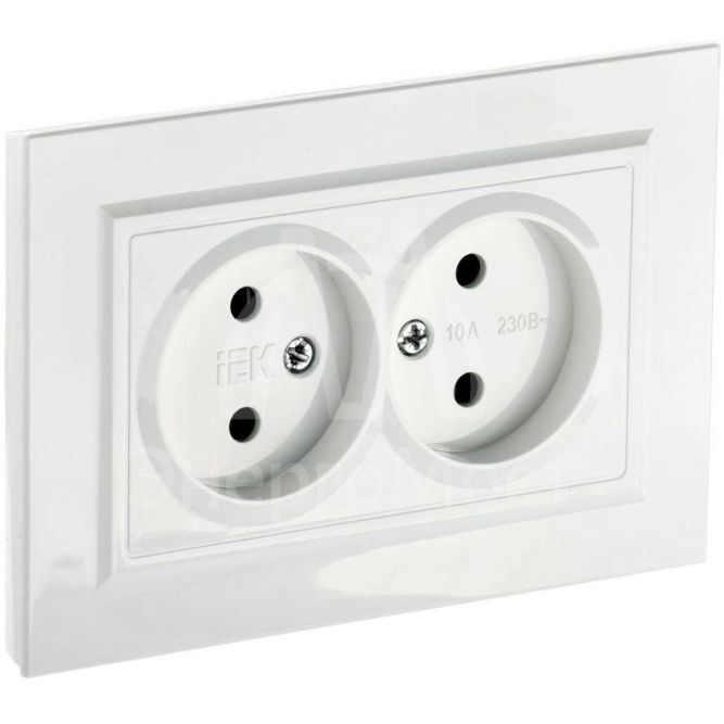Розетка 2-м СП BRITE РС12-2-БрБ 10А в сборе без заземл. без защ. шторок бел. IEK BR-R20-10-K01-F
