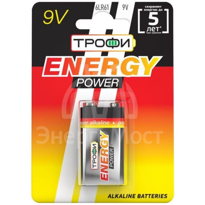 Элемент питания алкалиновый &amp;quot;крона&amp;quot; 6LR61-1BL (блист.1шт) Трофи C0034928