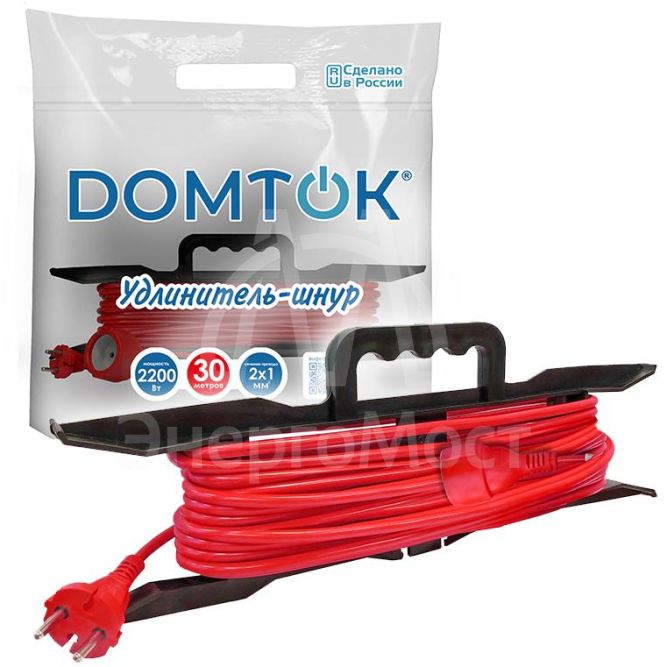 Удлинитель-шнур на рамке 1х30м без заземл. 10А IP20 2.2кВт ПВС 2х1 DOMTOK 2475
