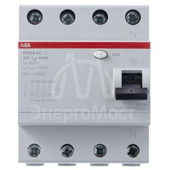 Выключатель дифференциального тока (УЗО) 4п 25А 30мА тип AC FH204 ABB 2CSF204004R1250