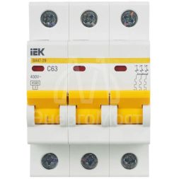 Выключатель автоматический модульный 3п C 63А 4.5кА ВА47-29 IEK MVA20-3-063-C