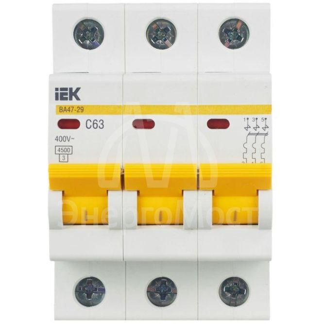 Выключатель автоматический модульный 3п C 63А 4.5кА ВА47-29 IEK MVA20-3-063-C