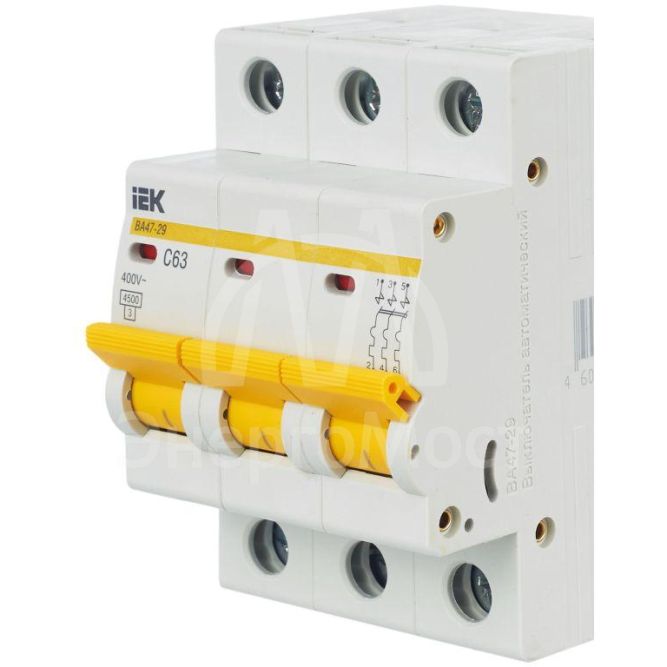 Выключатель автоматический модульный 3п C 63А 4.5кА ВА47-29 IEK MVA20-3-063-C