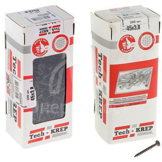 Саморез 3.8х45 гипсокартон-дерево (уп.200шт) коробка Tech-Krep 102124