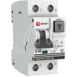 Выключатель автоматический дифференциального тока 1п+N 2мод. C 40А 30мА тип A 6кА АВДТ-63 (электромех.) PROxima EKF DA63-40-30