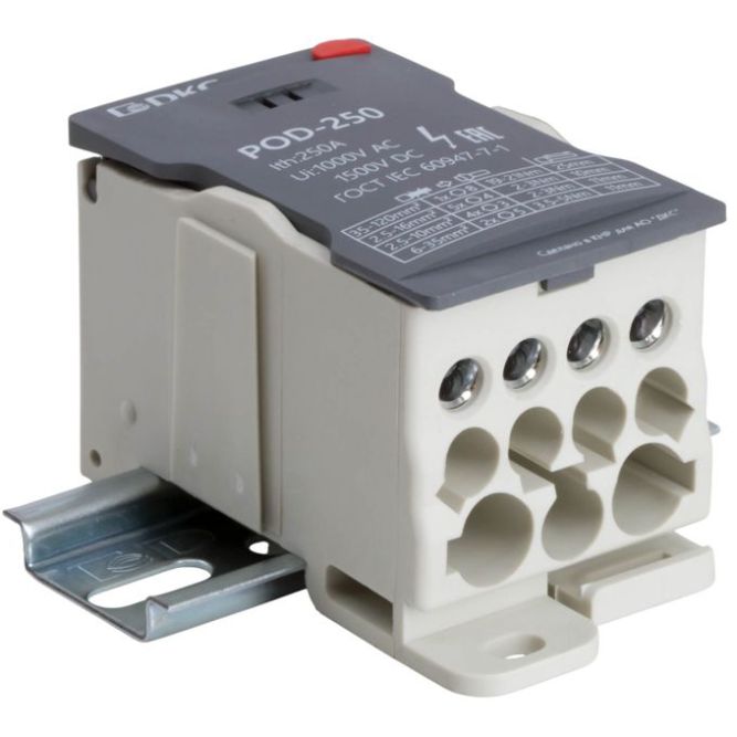 Блок распределительный винтовой зажим 1х120кв.мм 2х35кв.мм 5х16кв.мм 4х10кв.мм DKC POD-250