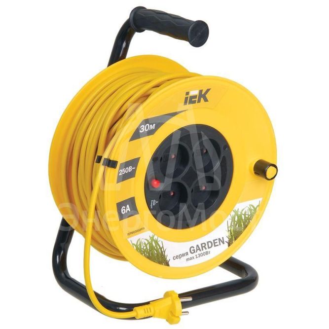 Удлинитель на катушке 4х30м без заземл. 6А IP20 УК30 &amp;quot;Garden&amp;quot; с термозащ. 2х0.75 IEK WKP23-06-04-30