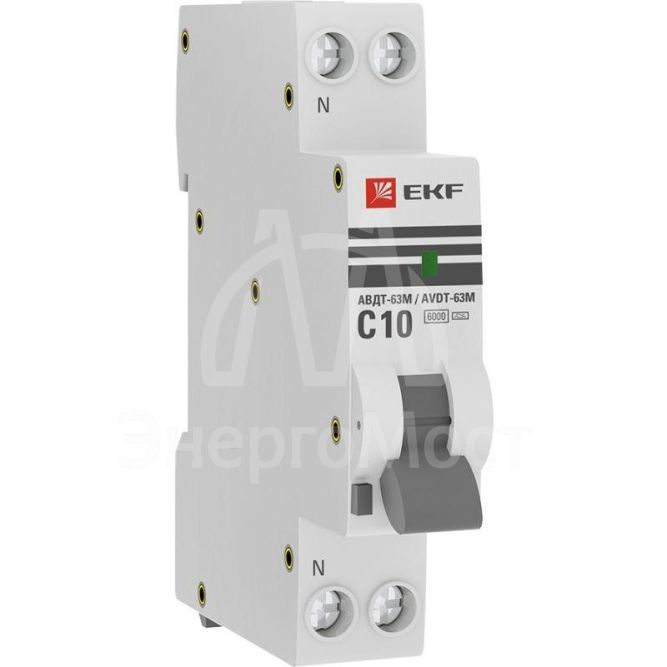 Выключатель автоматический дифференциального тока 1мод. C 10А 30мА тип А 6кА АВДТ-63М (электрон.) PROxima EKF D636EA10C30
