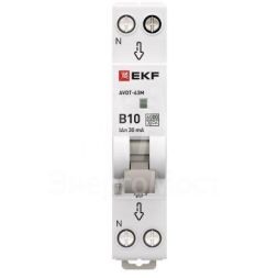 Выключатель автоматический дифференциального тока 1мод. C 10А 30мА тип А 6кА АВДТ-63М (электрон.) PROxima EKF D636EA10C30