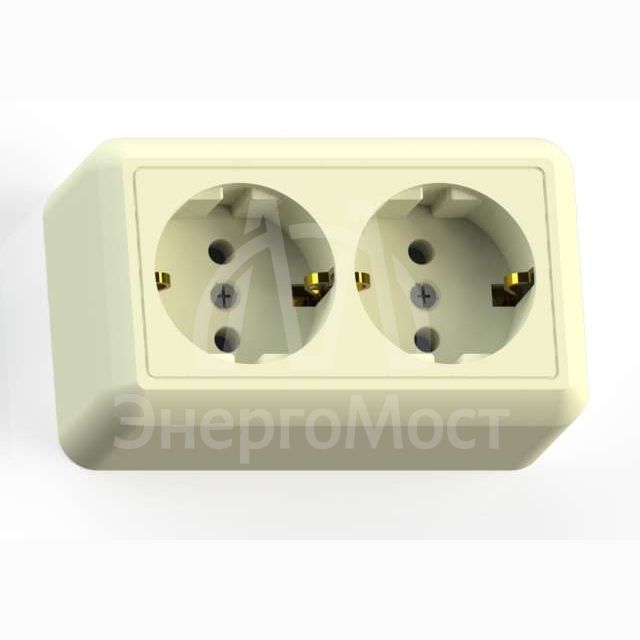 Розетка 2-м ОП Оптима РА16-374 16А (в компл. с монтажной пластиной) с заземл. сл. кость Кунцево 8038