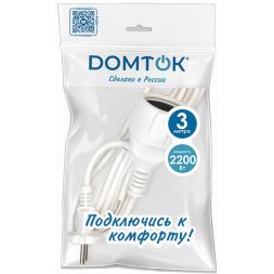 Удлинитель-шнур 1х3м без заземл. 10А IP20 ПВС 2х1 бел. DOMTOK 2336