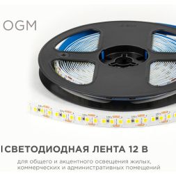 Лента светодиодная 12В 14.4Вт/м 1600 лм/м 4000К smd2835 180д/м IP20 подложка 8мм (уп.5м) OGM LSE-263