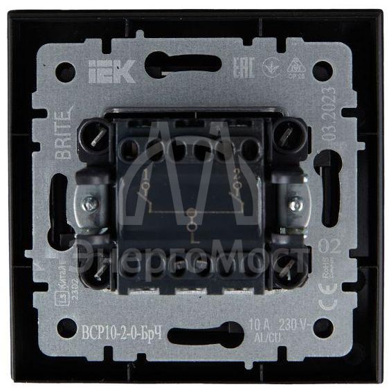 Выключатель 2-кл. СП BRITE ВСР10-2-0-БрЧ 10А в сборе черн. IEK BR-V20-0-10-K02-F