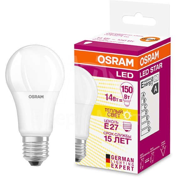 Лампа светодиодная LED STAR CLASSIC A 150 13W/827 13Вт грушевидная 2700К тепл. бел. E27 1521лм 220-240В матов. пласт. OSRAM 4058075056985