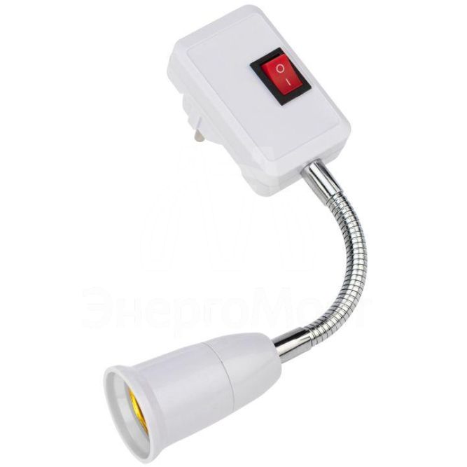 Переходник-светильник для крепления в штепсельной сетевой розетке переходник цокольный гибкий 220В-Е27 150мм с выключателем Rexant 80-1194