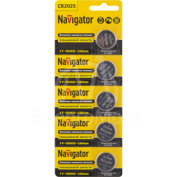 Элемент питания литиевый CR2025 94 764 NBT-CR2025-BP5 (блист.5шт) Navigator 94764