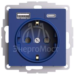 Розетка AtlasDesign 16А с 2-мя заряд. устройствами USB тип A+C 5В/2.4А/3.0А 2х5В/1.5А механизм аквамарин SE ATN001132