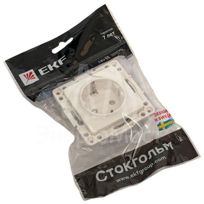 Розетка 1-м СП Стокгольм 16А с заземл. защ. шторки винтов. клеммы механизм бел. PROxima EKF EYR16-028-20