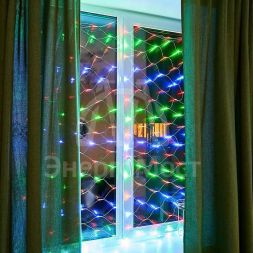 Гирлянда &amp;quot;Сеть&amp;quot; с контроллером 1.8х1.5м 180LED мульти. прозр. провод 15Вт 220В IP20 NEON-NIGHT 215-139