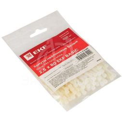 Хомут кабельный 2.5х80 нейл. бел. (уп.100шт) EKF plc-c-2.5x80