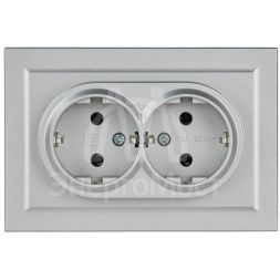 Розетка 2-м СП BRITE РС12-3-БрА 16А в сборе с заземл. без защ. шторок алюм. IEK BR-R21-16-K47-F