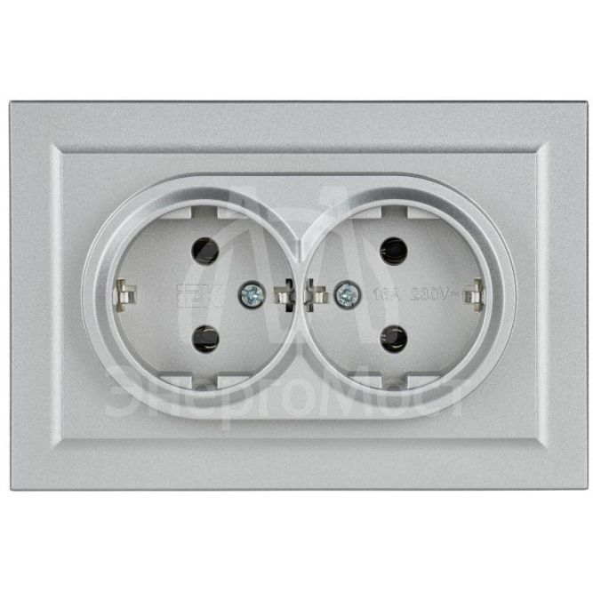 Розетка 2-м СП BRITE РС12-3-БрА 16А в сборе с заземл. без защ. шторок алюм. IEK BR-R21-16-K47-F