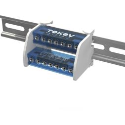Шина на DIN-рейку в корпусе (кросс-модуль) 2 группы по 7 отверстий 100А TOKOV ELECTRIC TKE-DBTB-100-2-7/L+PEN