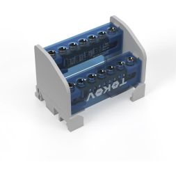 Шина на DIN-рейку в корпусе (кросс-модуль) 2 группы по 7 отверстий 100А TOKOV ELECTRIC TKE-DBTB-100-2-7/L+PEN