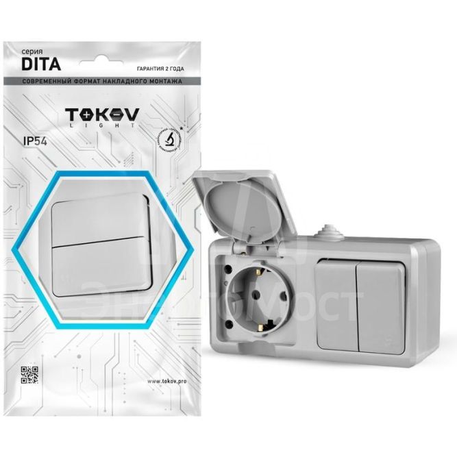 Блок ОП Dita (розетка 16А 250В с заземл. 2-кл. выкл. 10А) IP54 сер. TOKOV LIGHT TKL-DT-V2RZ-C06-IP54