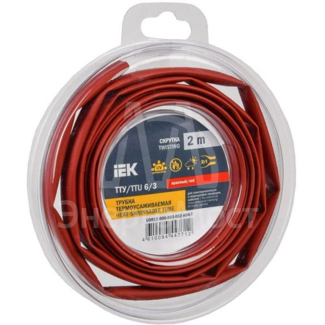 Трубка термоусадочная ТТУ нг-LS 6/3 красн. (уп.2м) IEK UDR12-006-003-002-K04-T