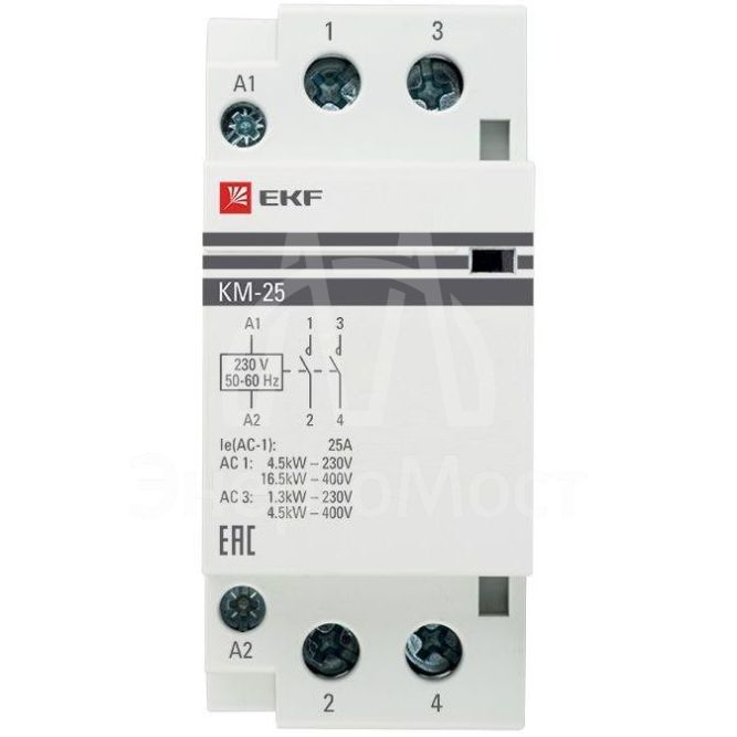 Контактор модульный КМ 25А 2NО (2 мод.) EKF km-2-25-20
