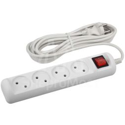 Удлинитель 4х5 м без заземл. с выкл. 10А ПВС 2х1 U-4s-5m-2x1 ЭРА Б0044054