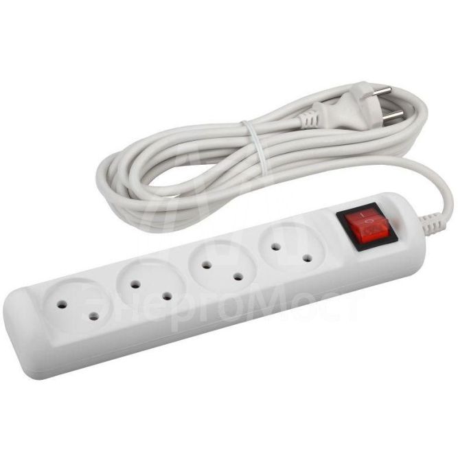 Удлинитель 4х5 м без заземл. с выкл. 10А ПВС 2х1 U-4s-5m-2x1 ЭРА Б0044054