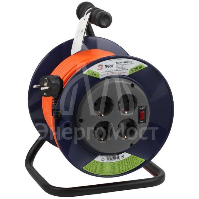 Удлинитель силовой RPx-4es-3x1.0-30m на пластик. катушке с/з 4гнезда 30м ПВС 3х1 Эра Б0046847
