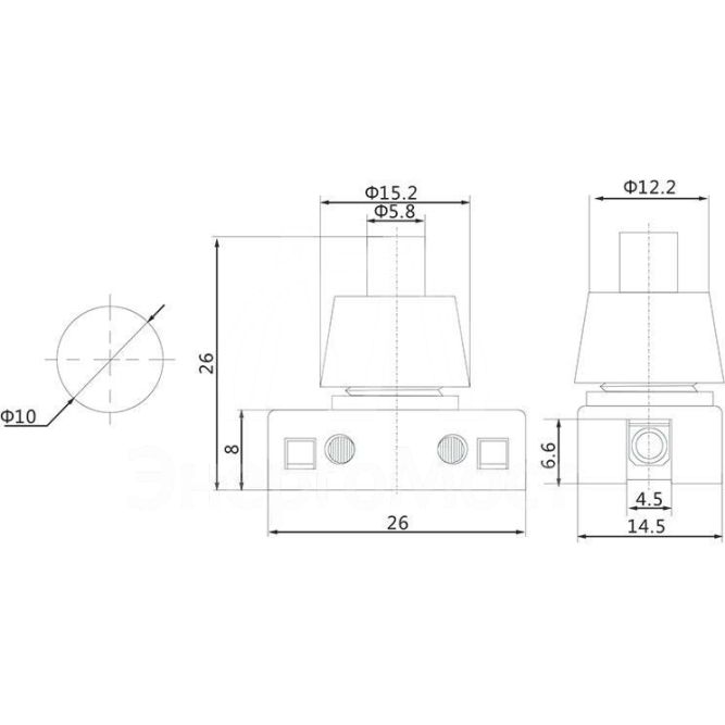 Выключатель-кнопка 250В 2А (2с) ON-OFF бел. (PBS-17A) (для настольной лампы) Rexant 36-3012