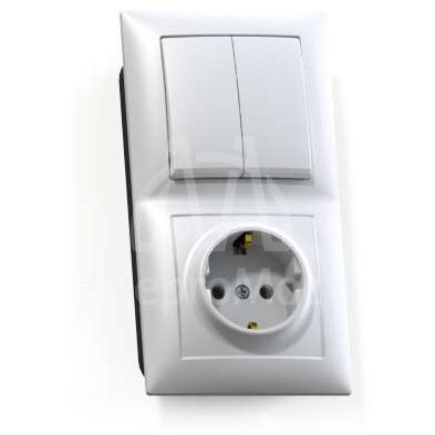 Блок СП БКВР-412 Селена (2-кл. выкл. + розетка с заземл.) бел. Кунцево 8208