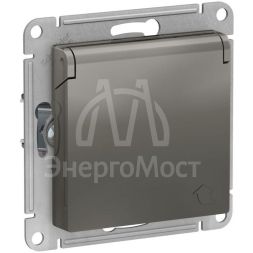 Механизм розетки 1-м СП AtlasDesign 16А IP20 с заземл. защ. шторки с крышкой сталь SchE ATN000946