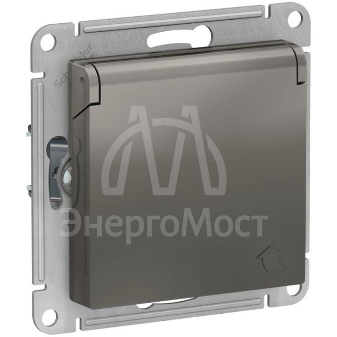 Механизм розетки 1-м СП AtlasDesign 16А IP20 с заземл. защ. шторки с крышкой сталь SchE ATN000946