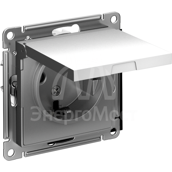 Механизм розетки 1-м СП AtlasDesign 16А IP20 с заземл. защ. шторки с крышкой сталь SchE ATN000946